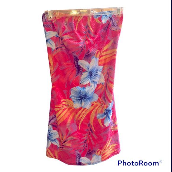 Y2K RARE HOT KISS BARBIECORE TROPICAL HOT PINK SEXY STRAPLESS MINI DRESS NWOT - Picture 13 of 13